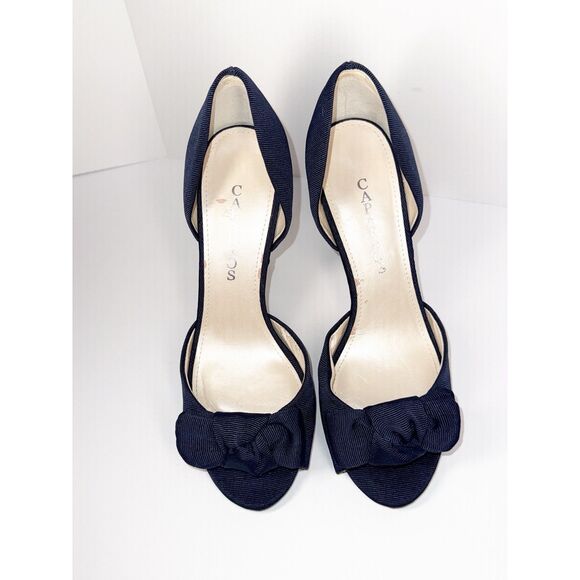 Caparros Navy Blue Heels Bow Peep Toe Pump Dressy Nautical Formal Stiletto 9.5 B - Picture 6 of 16